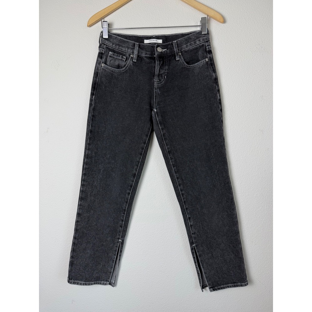 PacSun Womens Denim Jeans 24 Grey Acid Wash Straight Leg Split Hem Low Rise